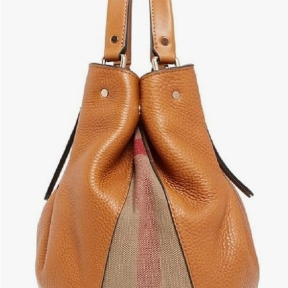 Burberry Brit MAIDSTONE Leather and Canvas Tote in Saddle Brown - Picture 3 of 4